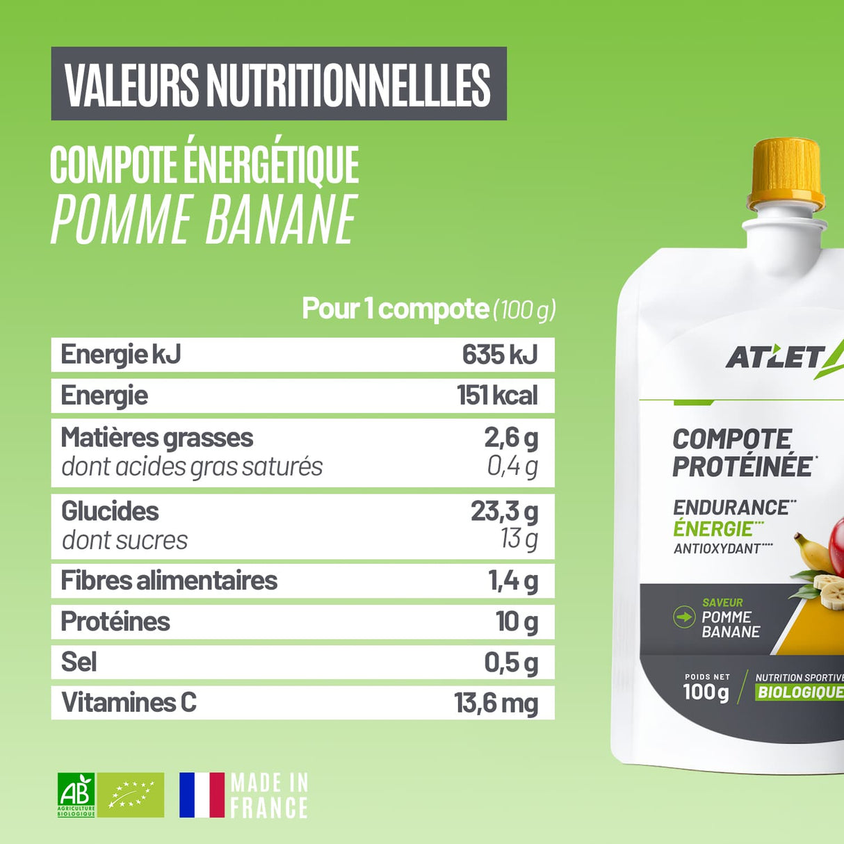 Boite de 18 compotes protéinées bio pomme-banane