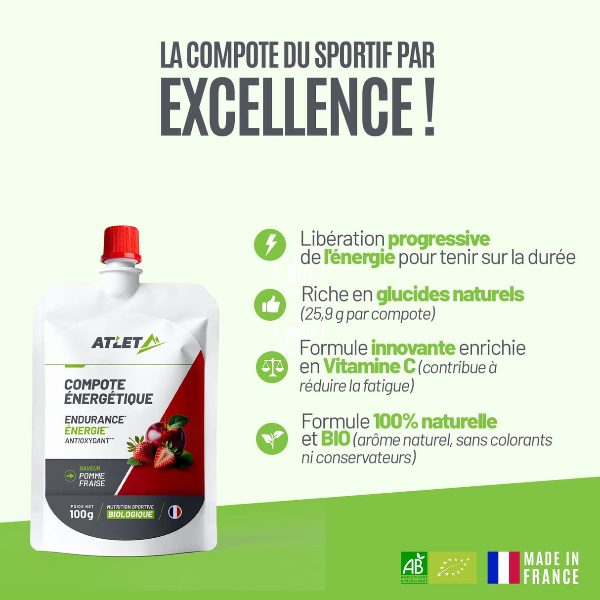 Boîte de 18 compotes énergétiques bio pomme–fraise