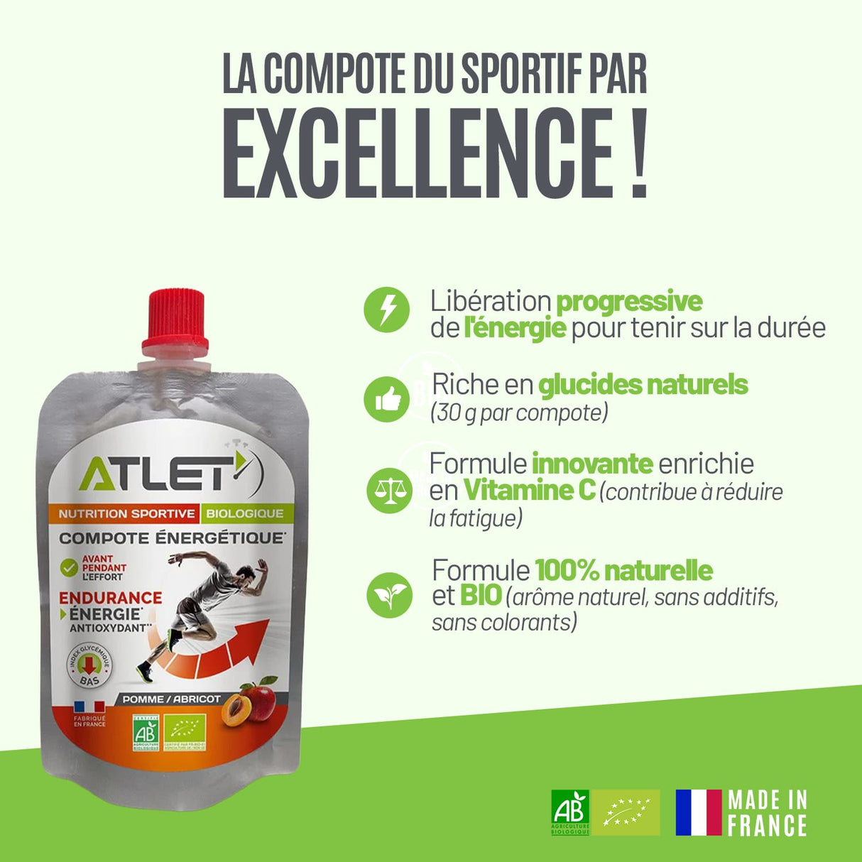 Compote énergétique pomme abricot caractéristiques