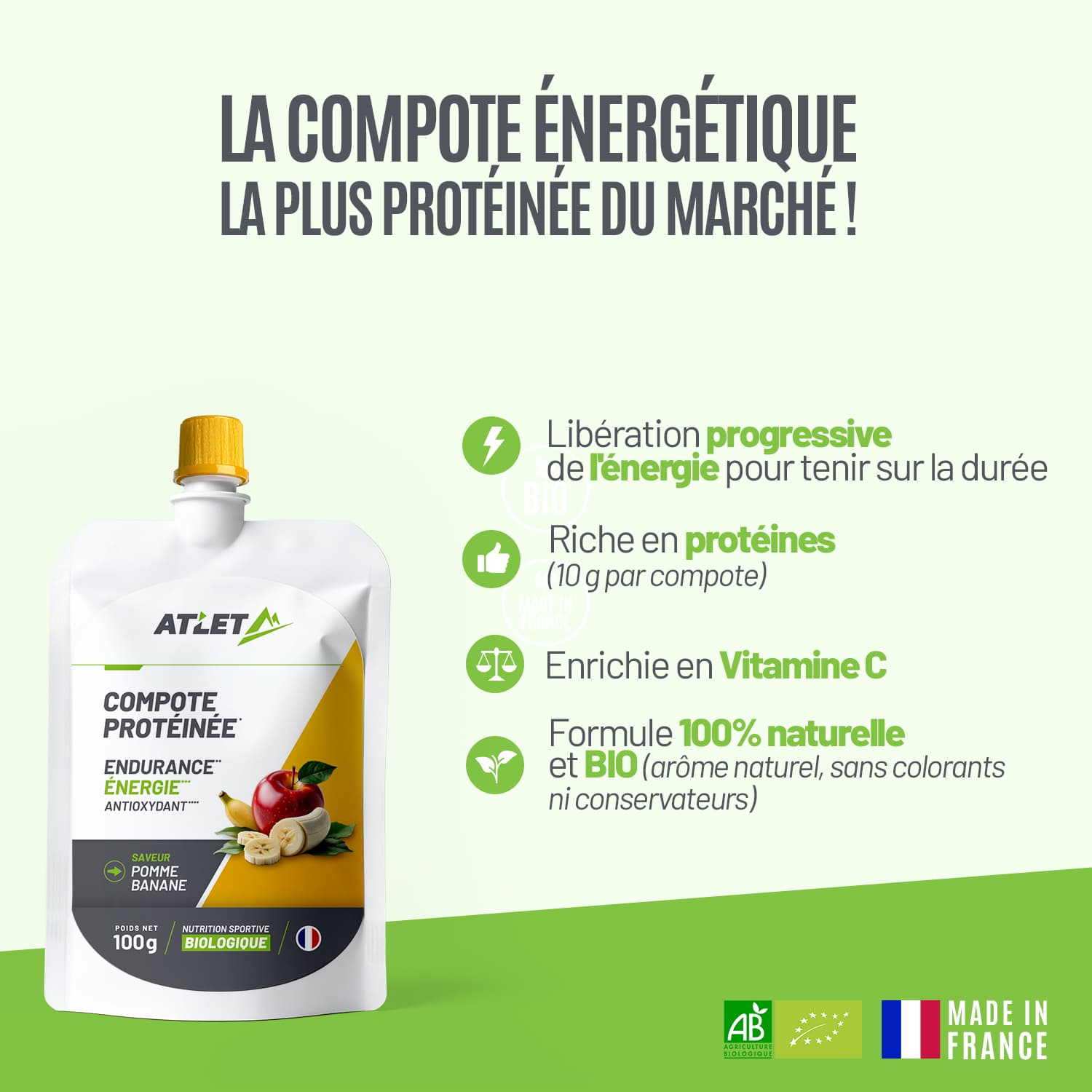 Boite de 18 compotes protéinées bio pomme-banane
