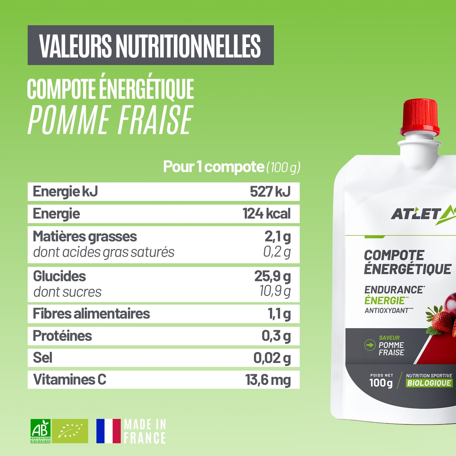 Boîte de 18 compotes énergétiques bio pomme–fraise