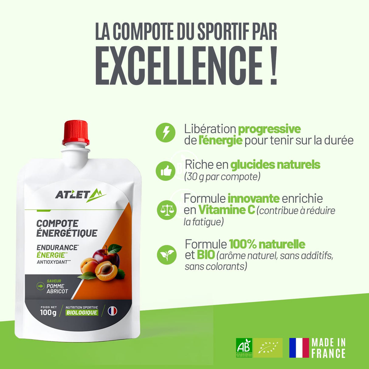 Caractéristiques compotes pomme abricot ATLET
