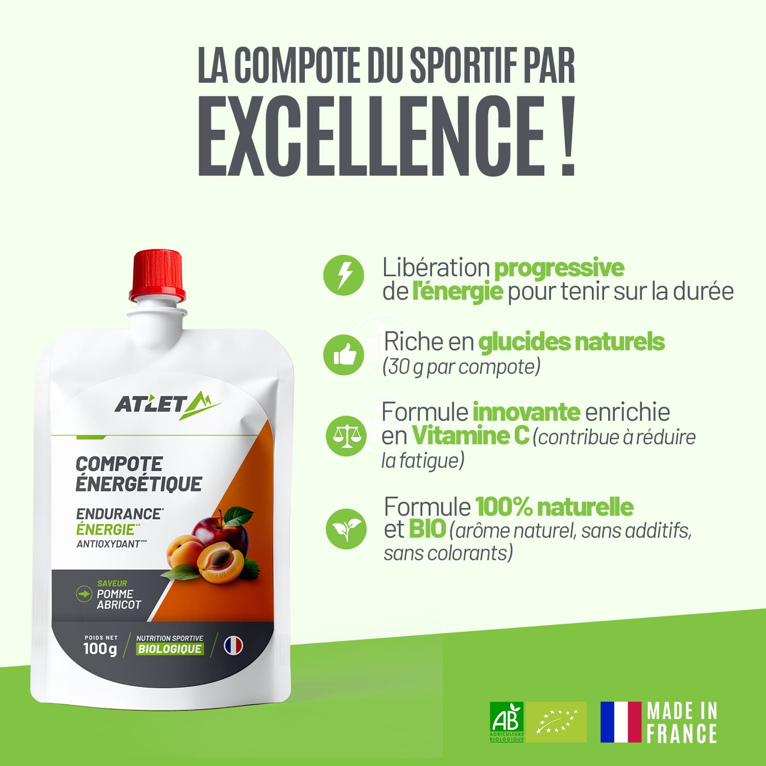 Caractéristiques compotes pomme abricot ATLET