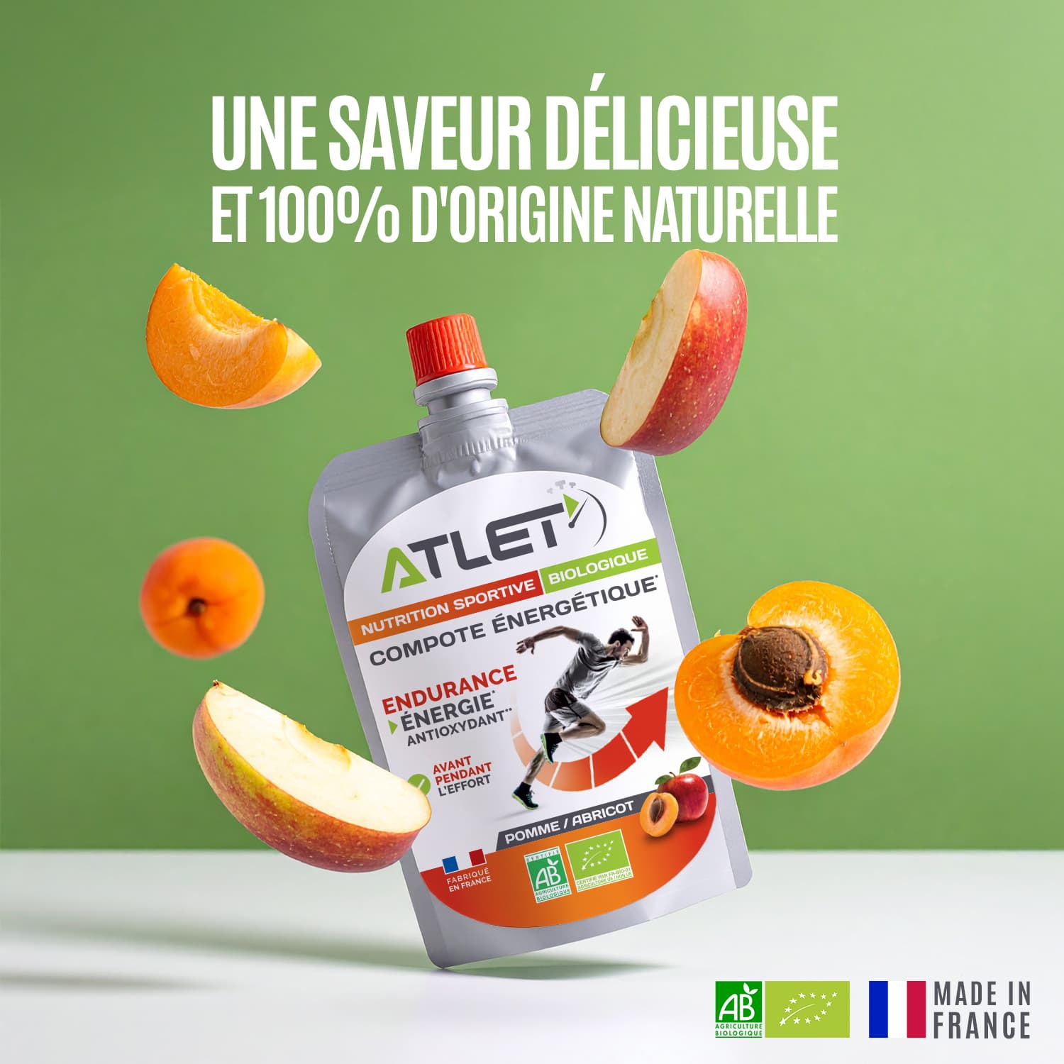 Compote énergétique pomme abricot saveur délicieuse